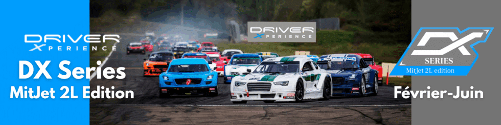 Course DX Series MitJet 2L Edition: Grille de dĂ©part dynamique avec voitures de course aux couleurs vives. ĂvĂ©nement programmĂ© de FĂ©vrier Ă Juin.